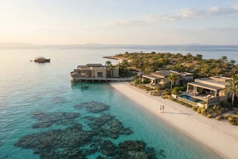 Red Sea Islands in Saudi Arabia with luxury resort and pristine marine landscape