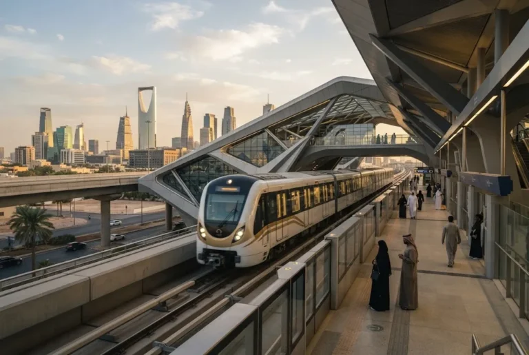Riyadh Metro train and modern station in Riyadh Saudi Arabia