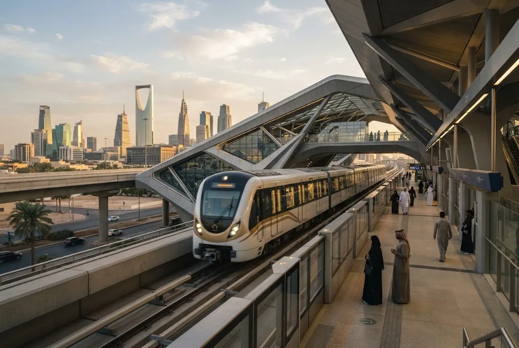 Riyadh Metro train and modern station in Riyadh Saudi Arabia