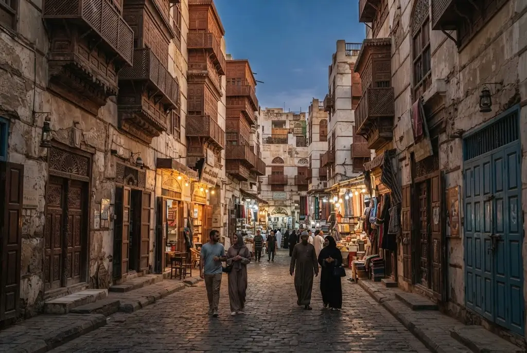 Jeddah Al-Balad historic coral stone houses and roshan architecture